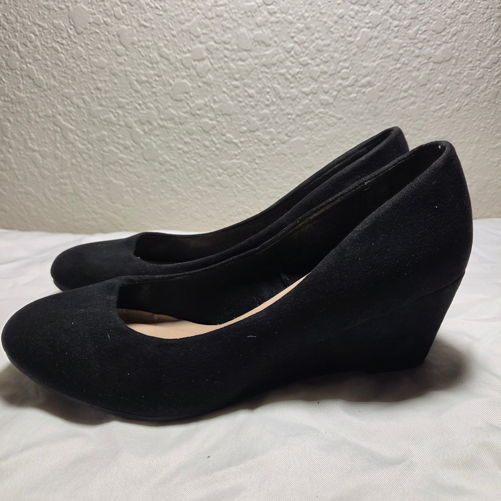 Seychelles Gertrude Black Textile Wedge Pumps Round Toe Shoes Size 9.5 FJL88301
